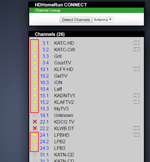 Selecting favorites in HDHomeRun